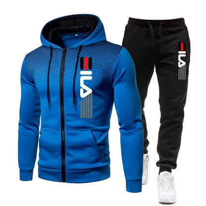 Fashion Print Tracksuit for Man Zipper Hooded Sweatshirt and Sweatpants Two Pieces Suits Male Casual Fitness Jogging Sports Sets