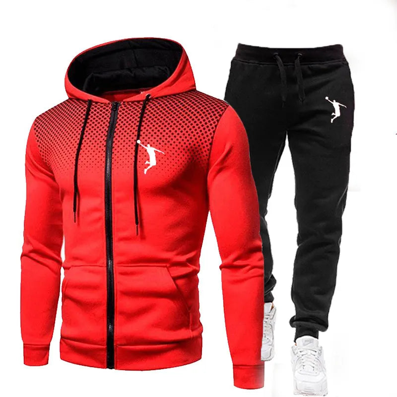 Fashion Print Tracksuit for Man Zipper Hooded Sweatshirt and Sweatpants Two Pieces Suits Male Casual Fitness Jogging Sports Sets