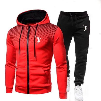 Fashion Print Tracksuit for Man Zipper Hooded Sweatshirt and Sweatpants Two Pieces Suits Male Casual Fitness Jogging Sports Sets