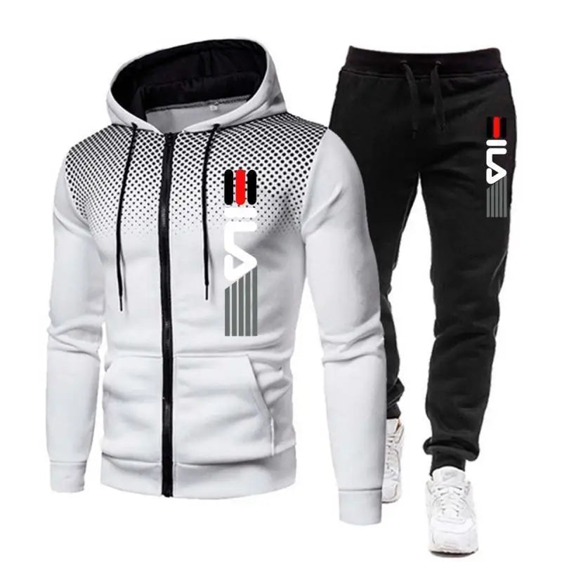 Fashion Print Tracksuit for Man Zipper Hooded Sweatshirt and Sweatpants Two Pieces Suits Male Casual Fitness Jogging Sports Sets