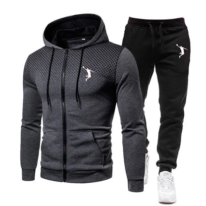 Fashion Print Tracksuit for Man Zipper Hooded Sweatshirt and Sweatpants Two Pieces Suits Male Casual Fitness Jogging Sports Sets