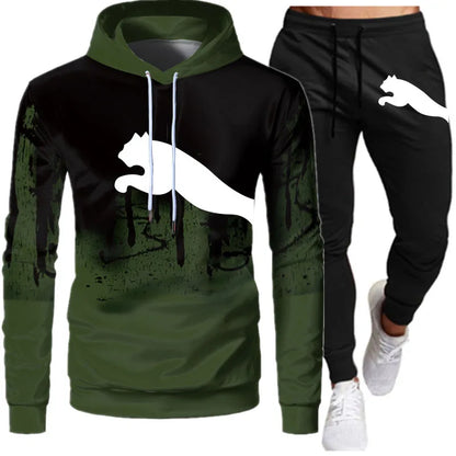 Fashion Print Tracksuit for Man Zipper Hooded Sweatshirt and Sweatpants Two Pieces Suits Male Casual Fitness Jogging Sports Sets