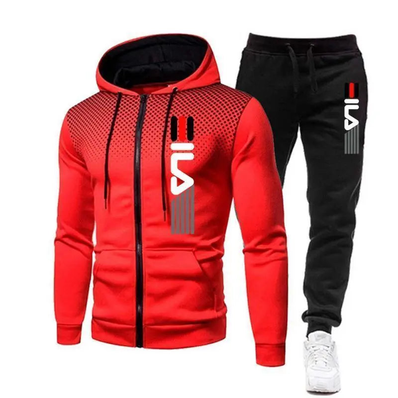 Fashion Print Tracksuit for Man Zipper Hooded Sweatshirt and Sweatpants Two Pieces Suits Male Casual Fitness Jogging Sports Sets