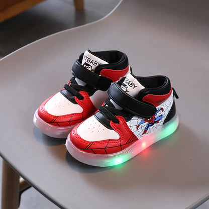 Spiderman LED Light Kids Shoes Boys and Girls Light Kids Light Kids Sports Shoes Mesh Sports Boys and Girls LED Light Shoes