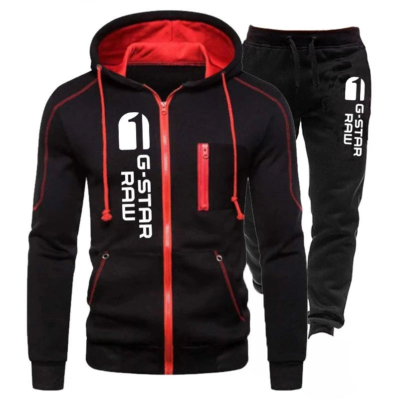 Fashion Print Tracksuit for Man Zipper Hooded Sweatshirt and Sweatpants Two Pieces Suits Male Casual Fitness Jogging Sports Sets