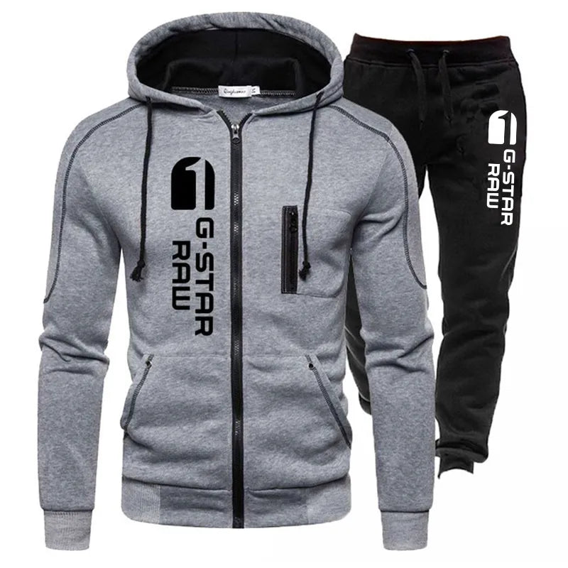 Fashion Print Tracksuit for Man Zipper Hooded Sweatshirt and Sweatpants Two Pieces Suits Male Casual Fitness Jogging Sports Sets