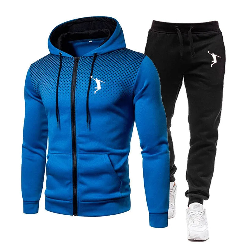 Fashion Print Tracksuit for Man Zipper Hooded Sweatshirt and Sweatpants Two Pieces Suits Male Casual Fitness Jogging Sports Sets