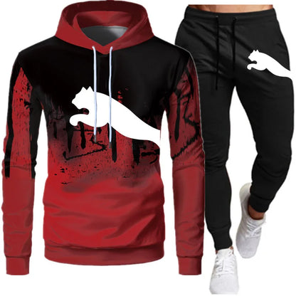 Fashion Print Tracksuit for Man Zipper Hooded Sweatshirt and Sweatpants Two Pieces Suits Male Casual Fitness Jogging Sports Sets