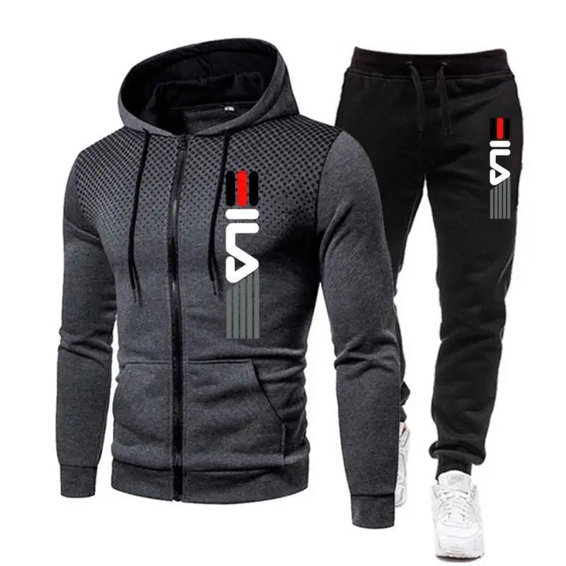 Fashion Print Tracksuit for Man Zipper Hooded Sweatshirt and Sweatpants Two Pieces Suits Male Casual Fitness Jogging Sports Sets